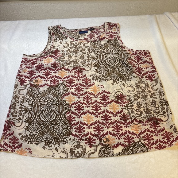 Karen Scott Tops - Vintage Karen Scott 3X Sleeveless Damask Blouse Black Burgundy Yellow Cream